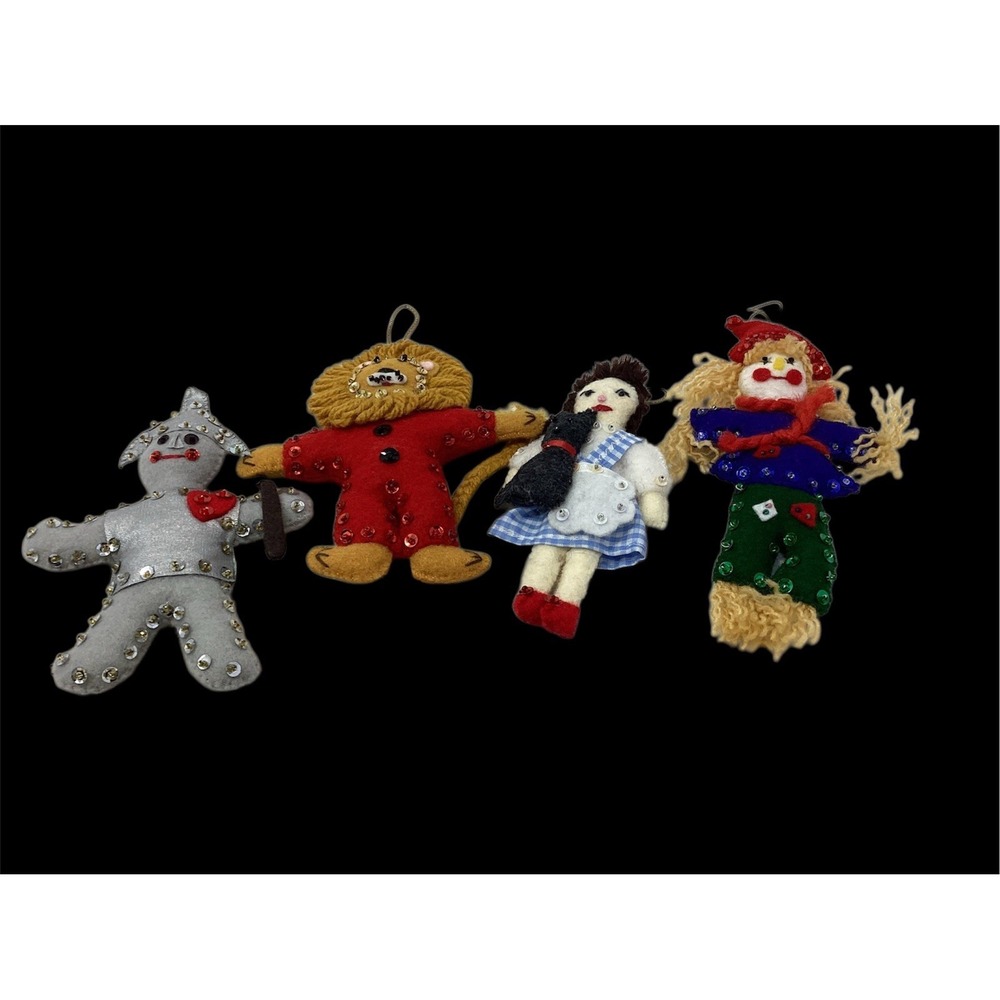 (4) Handmade Felt Wizard Of Oz Ornaments Dorothy,Toto, Lion, Scarecrow & Tinman